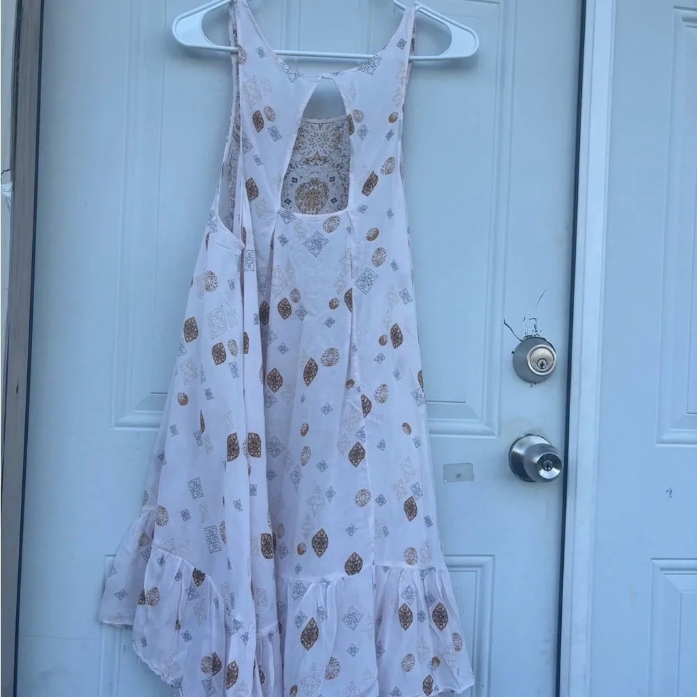 Free People White Mini Dress with Gold Paisley Embellishment